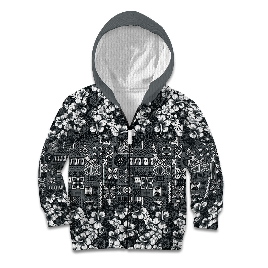 Black Hawaiian Tapa Tribal Hibiscus Kid Hoodie LT9 Zip Hoodie Black - Polynesian Pride