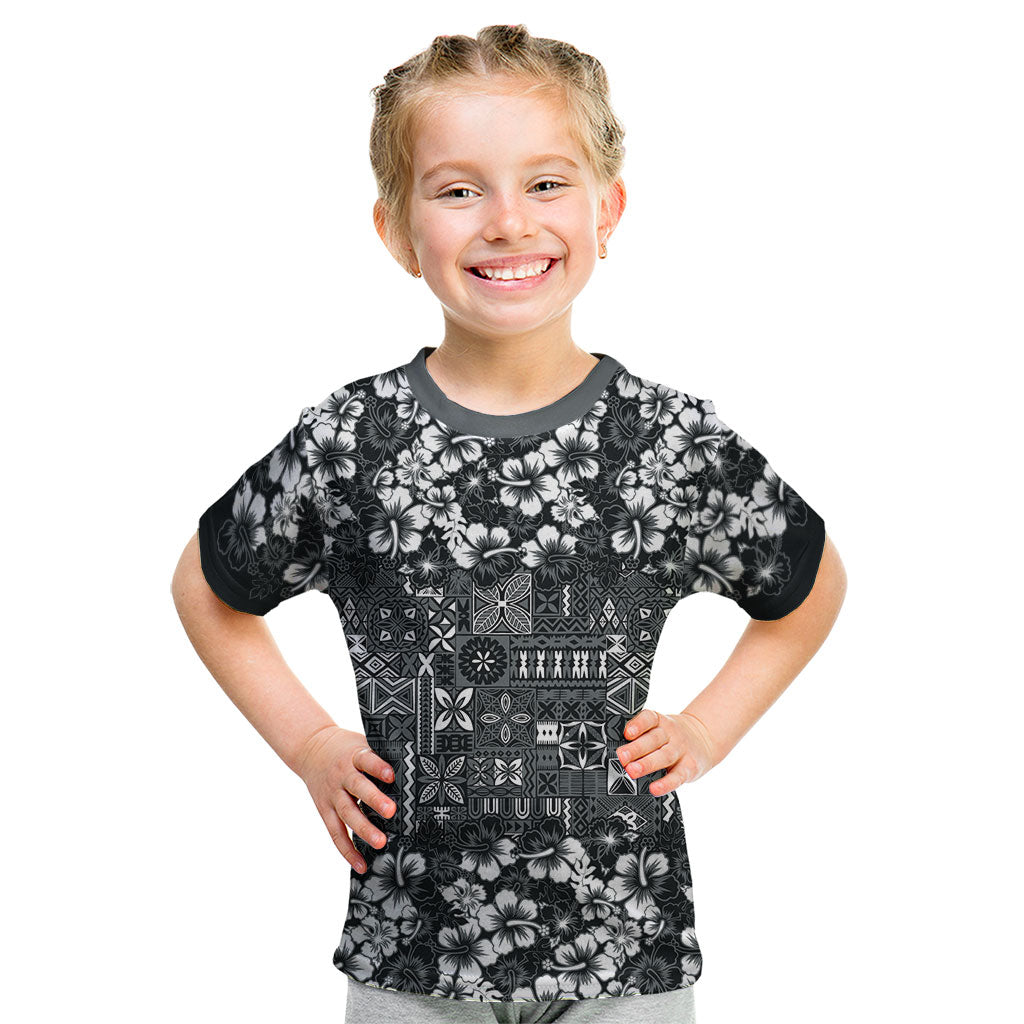 Black Hawaiian Tapa Tribal Hibiscus Kid T Shirt LT9 Black - Polynesian Pride