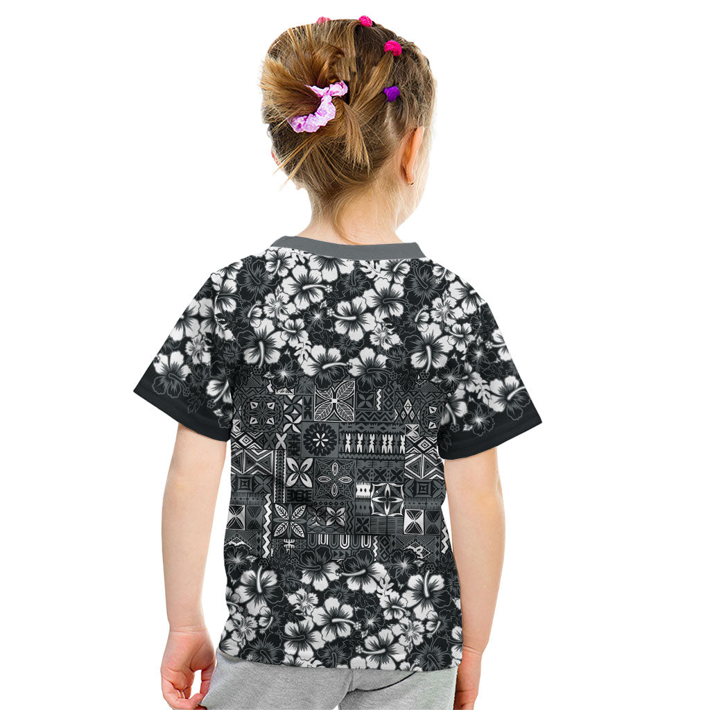 Black Hawaiian Tapa Tribal Hibiscus Kid T Shirt LT9 - Polynesian Pride