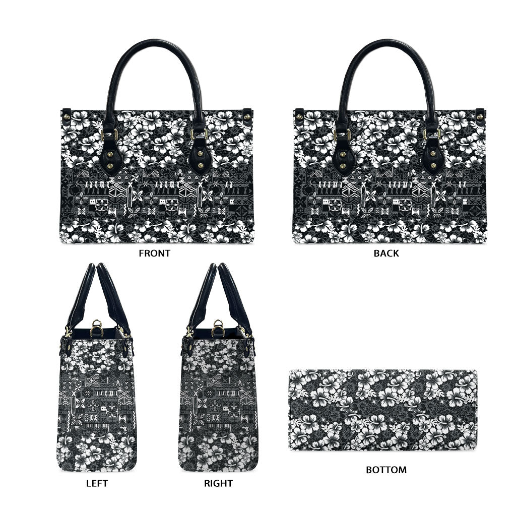 Black Hawaiian Tapa Tribal Hibiscus Leather Bag LT9 - Polynesian Pride