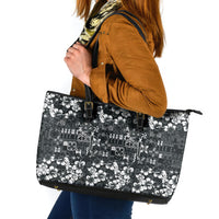 Black Hawaiian Tapa Tribal Hibiscus Leather Tote Bag LT9 Black - Polynesian Pride