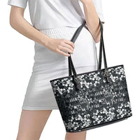 Black Hawaiian Tapa Tribal Hibiscus Leather Tote Bag LT9 - Polynesian Pride