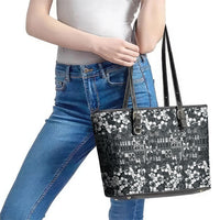 Black Hawaiian Tapa Tribal Hibiscus Leather Tote Bag LT9 - Polynesian Pride
