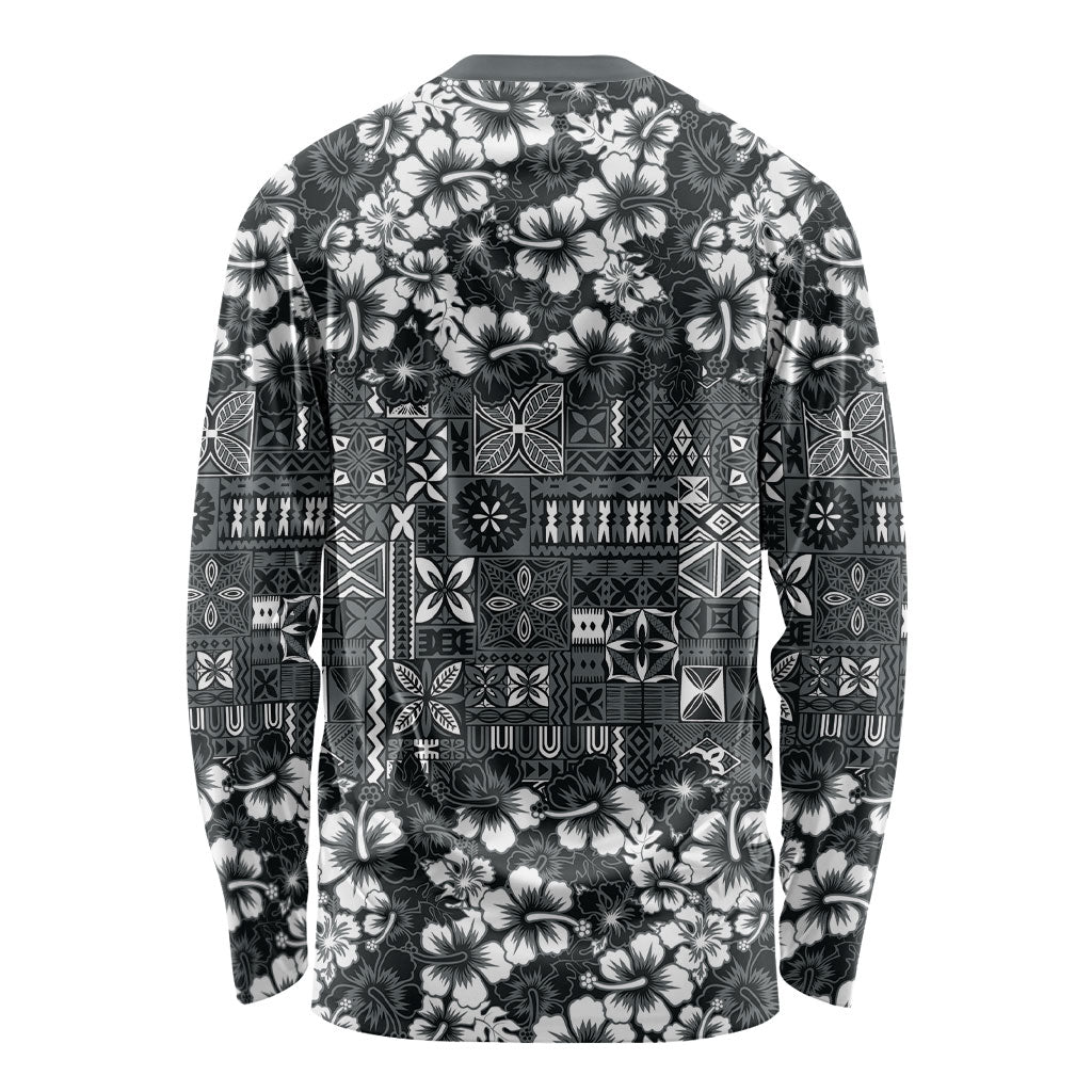 Black Hawaiian Tapa Tribal Hibiscus Long Sleeve Shirt LT9 - Polynesian Pride
