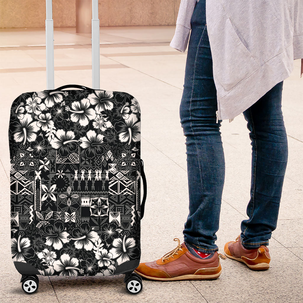 Black Hawaiian Tapa Tribal Hibiscus Luggage Cover LT9 Black - Polynesian Pride