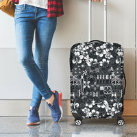 Black Hawaiian Tapa Tribal Hibiscus Luggage Cover LT9 - Polynesian Pride