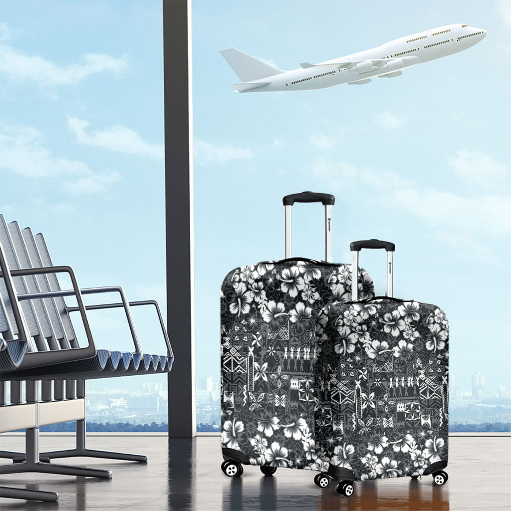 Black Hawaiian Tapa Tribal Hibiscus Luggage Cover LT9 - Polynesian Pride