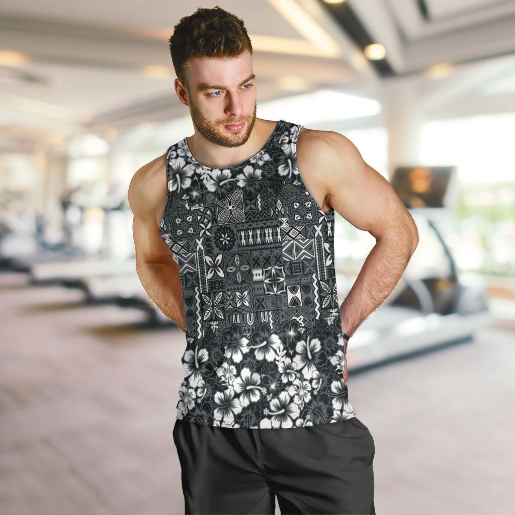 Black Hawaiian Tapa Tribal Hibiscus Men Tank Top LT9 Black - Polynesian Pride