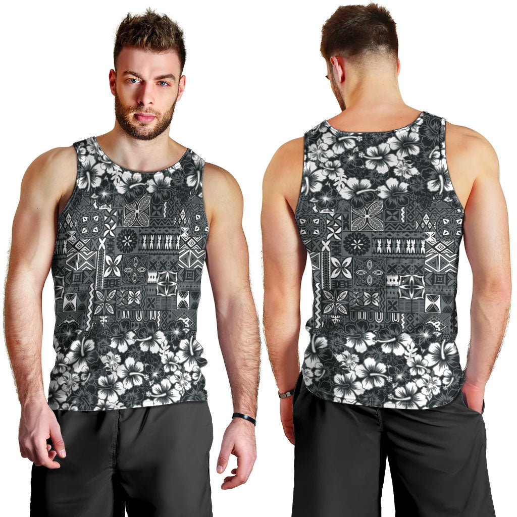Black Hawaiian Tapa Tribal Hibiscus Men Tank Top LT9 - Polynesian Pride