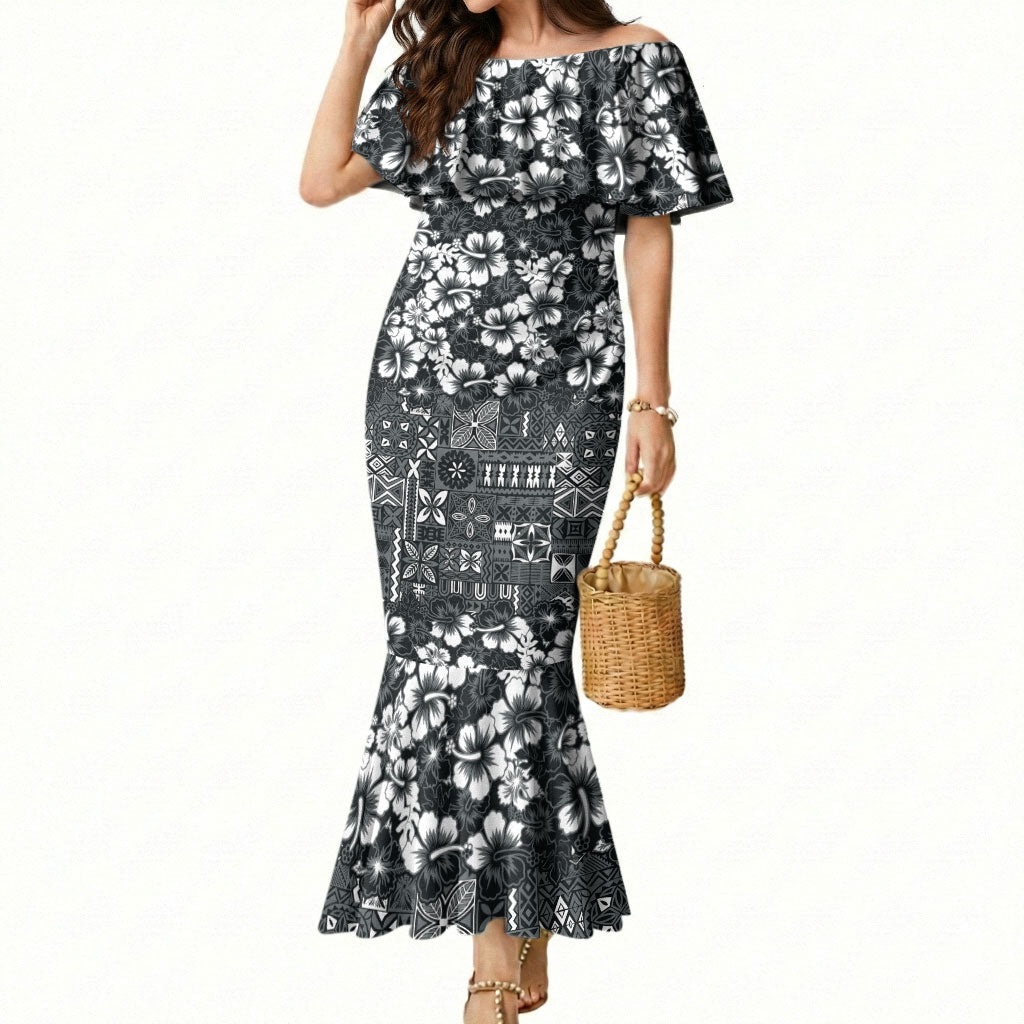 Black Hawaiian Tapa Tribal Hibiscus Mermaid Dress LT9 Women Black - Polynesian Pride