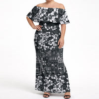 Black Hawaiian Tapa Tribal Hibiscus Off Shoulder Maxi Dress LT9 Women Black - Polynesian Pride