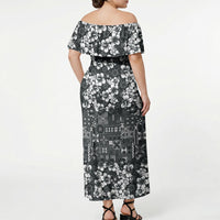 Black Hawaiian Tapa Tribal Hibiscus Off Shoulder Maxi Dress LT9 - Polynesian Pride