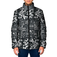 Black Hawaiian Tapa Tribal Hibiscus Padded Jacket LT9 Men Black - Polynesian Pride