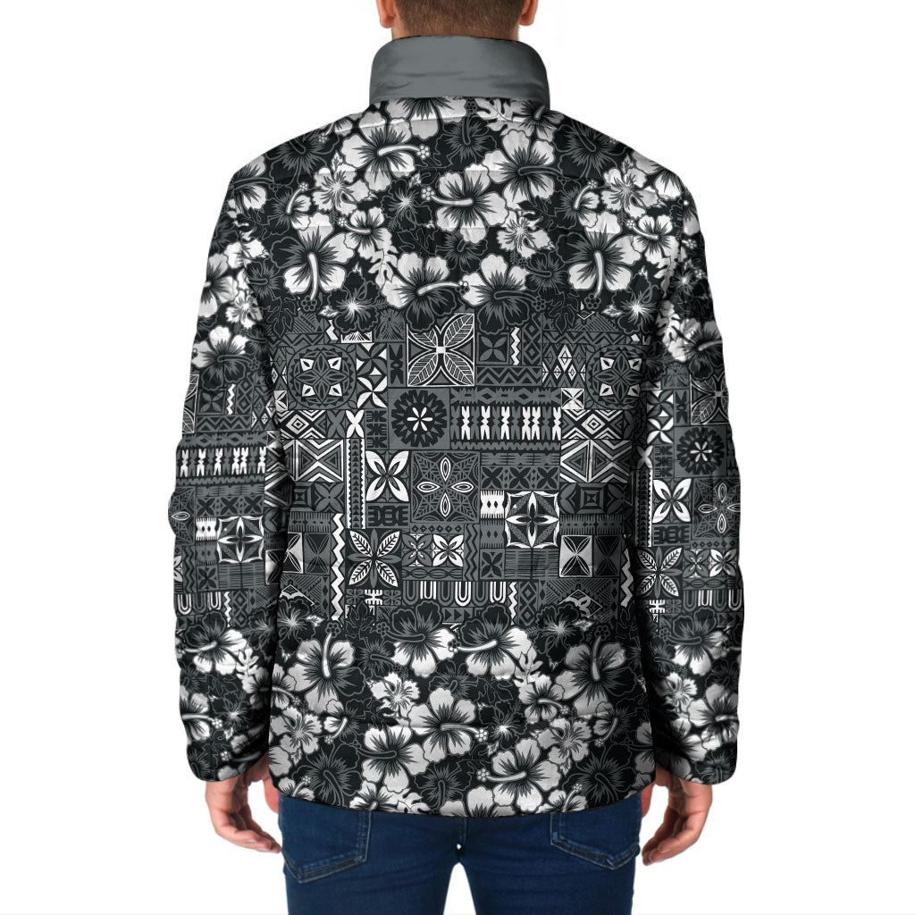 Black Hawaiian Tapa Tribal Hibiscus Padded Jacket LT9 - Polynesian Pride