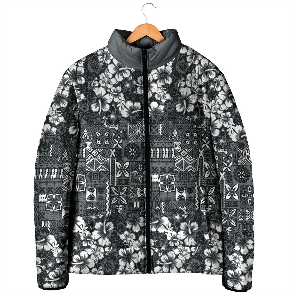 Black Hawaiian Tapa Tribal Hibiscus Padded Jacket LT9 - Polynesian Pride