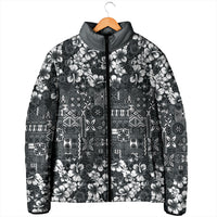 Black Hawaiian Tapa Tribal Hibiscus Padded Jacket LT9 - Polynesian Pride