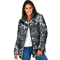 Black Hawaiian Tapa Tribal Hibiscus Padded Jacket LT9 Women Black - Polynesian Pride