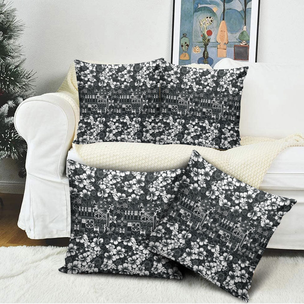 Black Hawaiian Tapa Tribal Hibiscus Pillow Cover LT9 - Polynesian Pride
