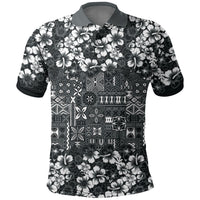 Black Hawaiian Tapa Tribal Hibiscus Polo Shirt LT9 Black - Polynesian Pride