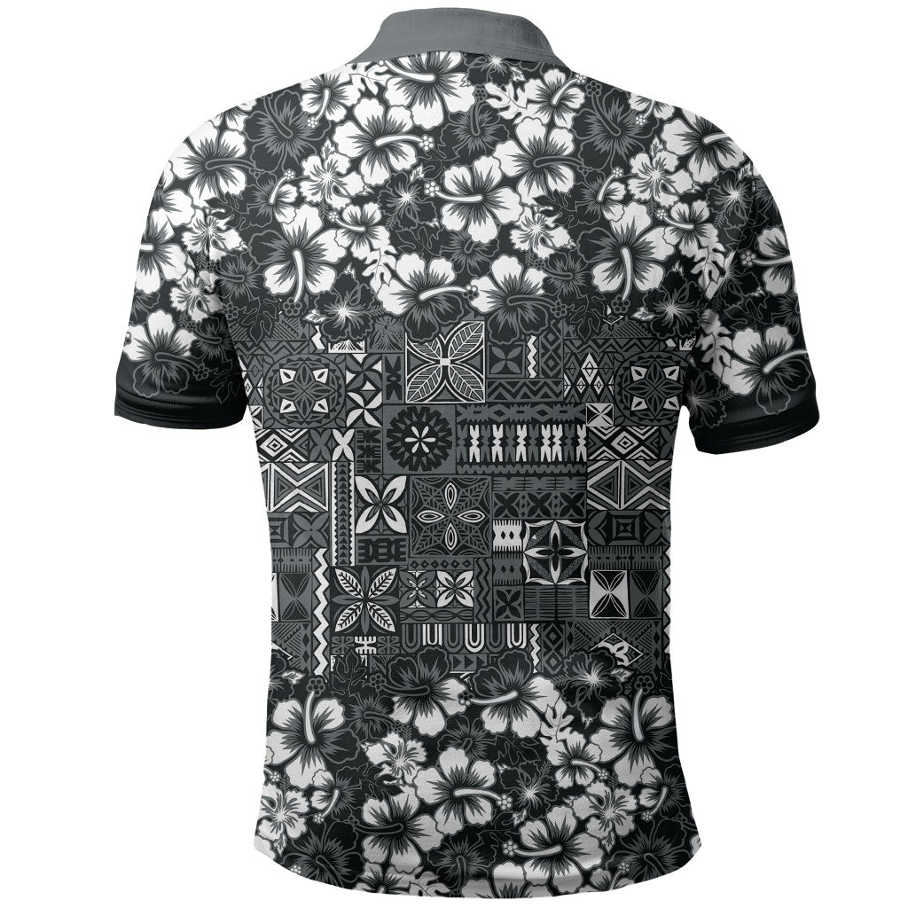Black Hawaiian Tapa Tribal Hibiscus Polo Shirt LT9 - Polynesian Pride
