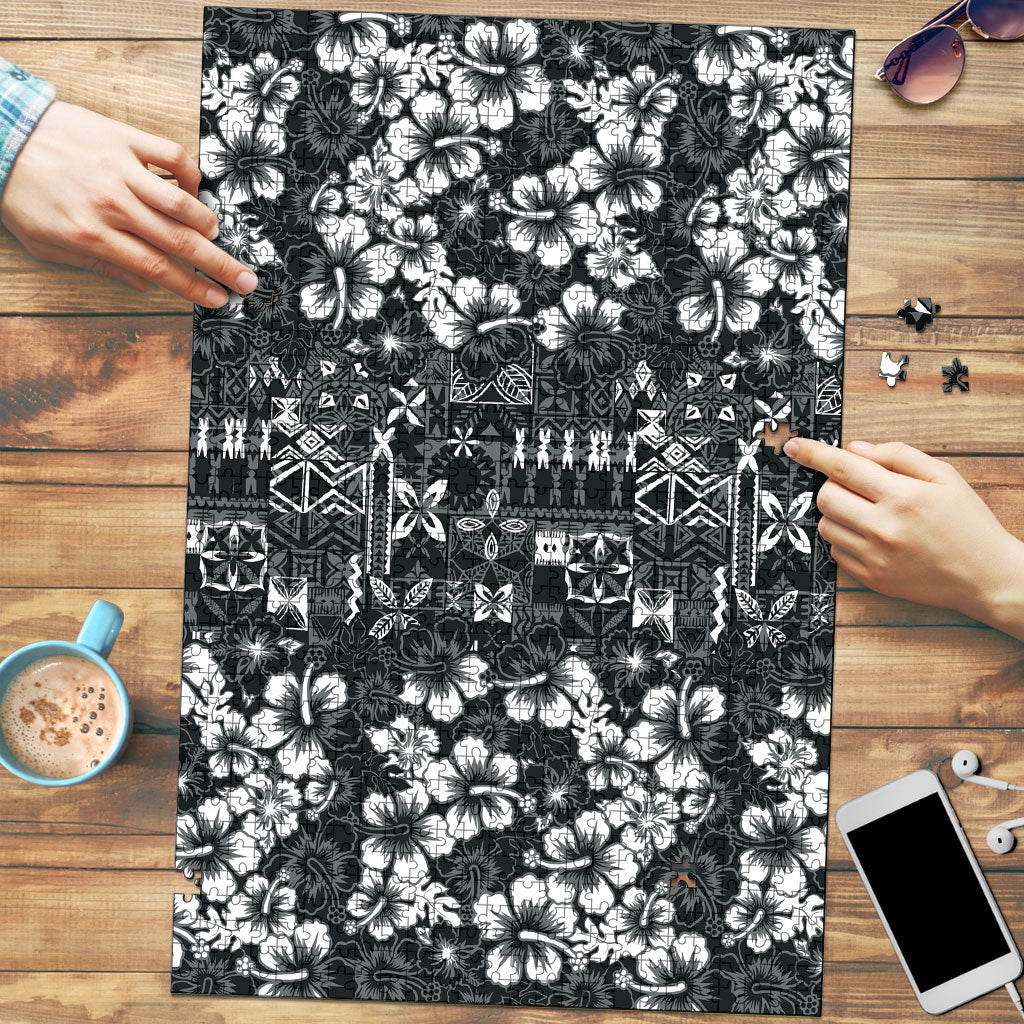 Black Hawaiian Tapa Tribal Hibiscus Puzzle LT9 Black - Polynesian Pride