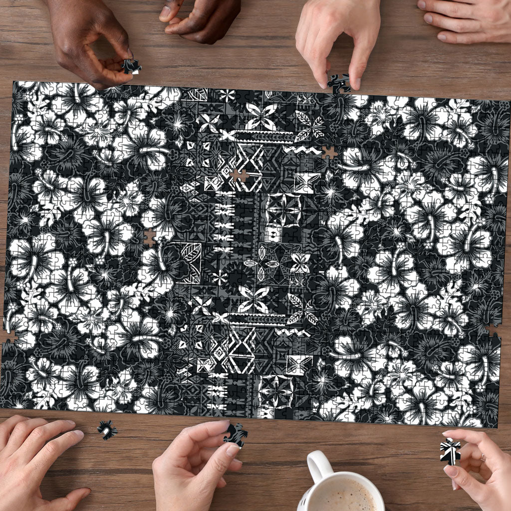 Black Hawaiian Tapa Tribal Hibiscus Puzzle LT9 - Polynesian Pride