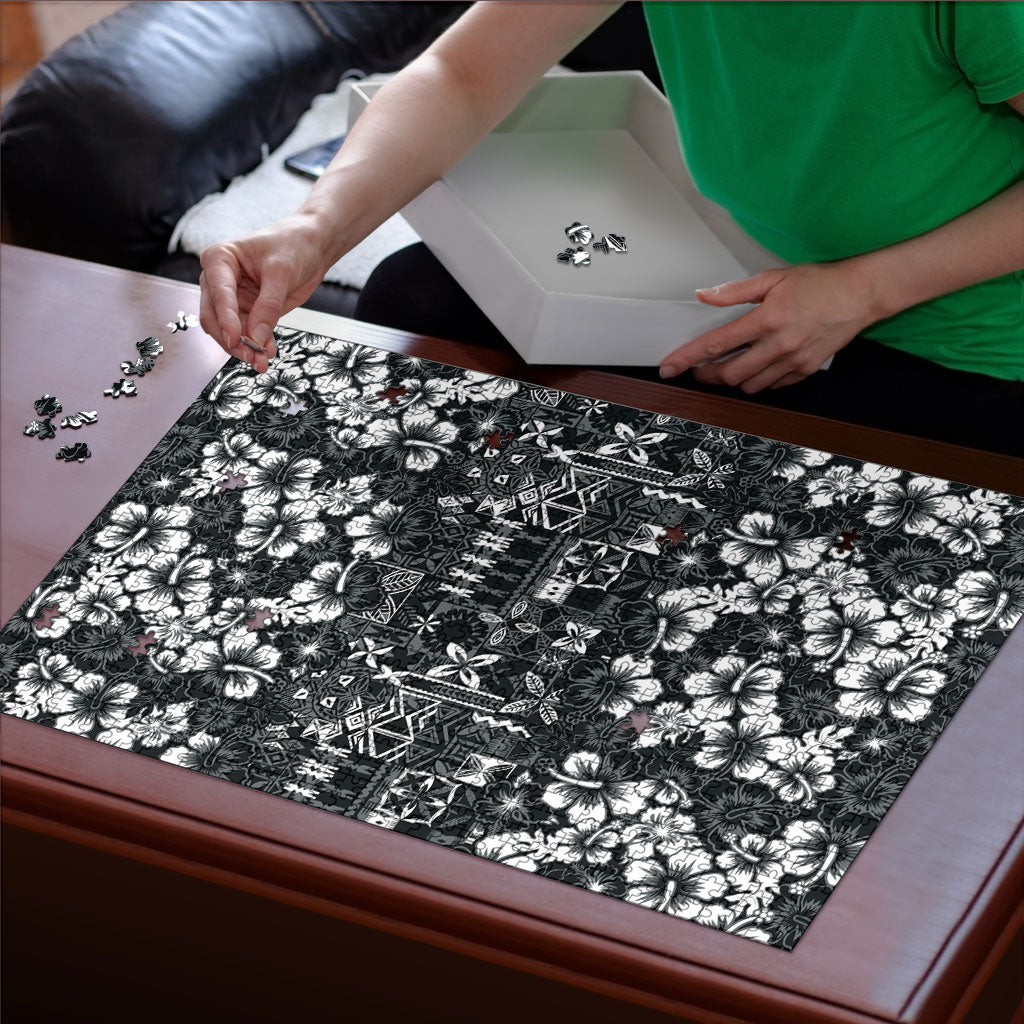 Black Hawaiian Tapa Tribal Hibiscus Puzzle LT9 - Polynesian Pride