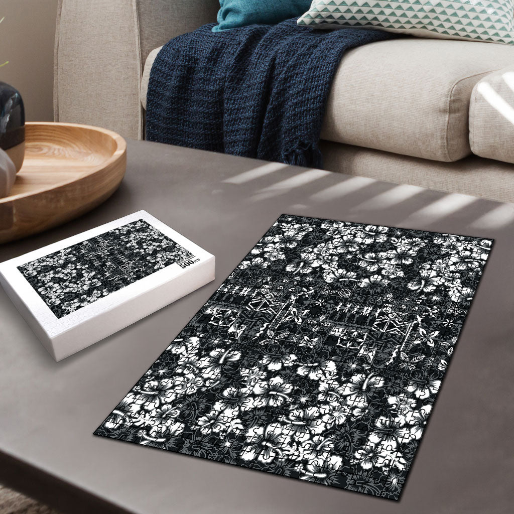 Black Hawaiian Tapa Tribal Hibiscus Puzzle LT9 - Polynesian Pride