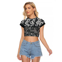Black Hawaiian Tapa Tribal Hibiscus Raglan Cropped T Shirt LT9 Female Black - Polynesian Pride