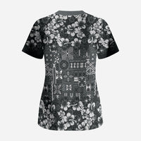 Black Hawaiian Tapa Tribal Hibiscus Scrub Top LT9 - Polynesian Pride