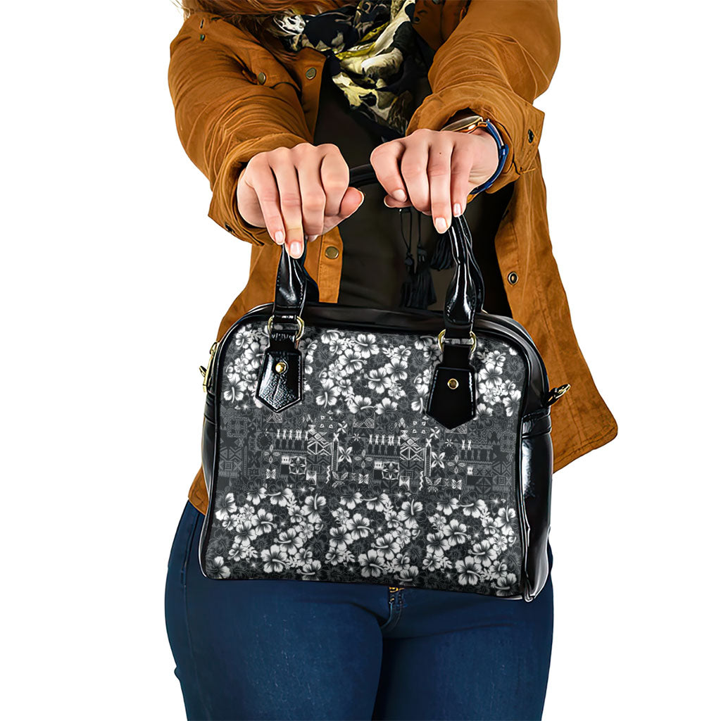 Black Hawaiian Tapa Tribal Hibiscus Shoulder Handbag LT9 One Size Black - Polynesian Pride