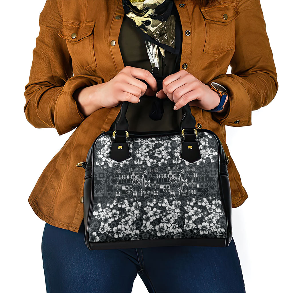 Black Hawaiian Tapa Tribal Hibiscus Shoulder Handbag LT9 - Polynesian Pride