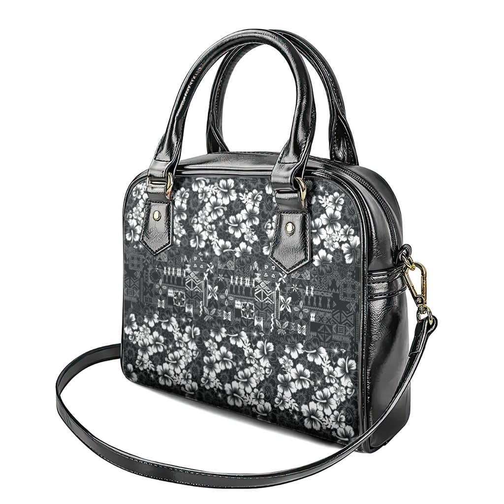 Black Hawaiian Tapa Tribal Hibiscus Shoulder Handbag LT9 - Polynesian Pride