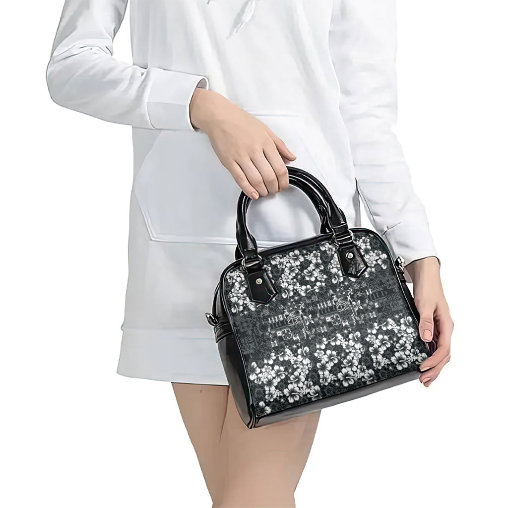 Black Hawaiian Tapa Tribal Hibiscus Shoulder Handbag LT9 - Polynesian Pride
