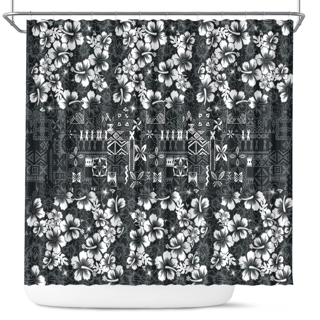 Black Hawaiian Tapa Tribal Hibiscus Shower Curtain LT9 Black - Polynesian Pride