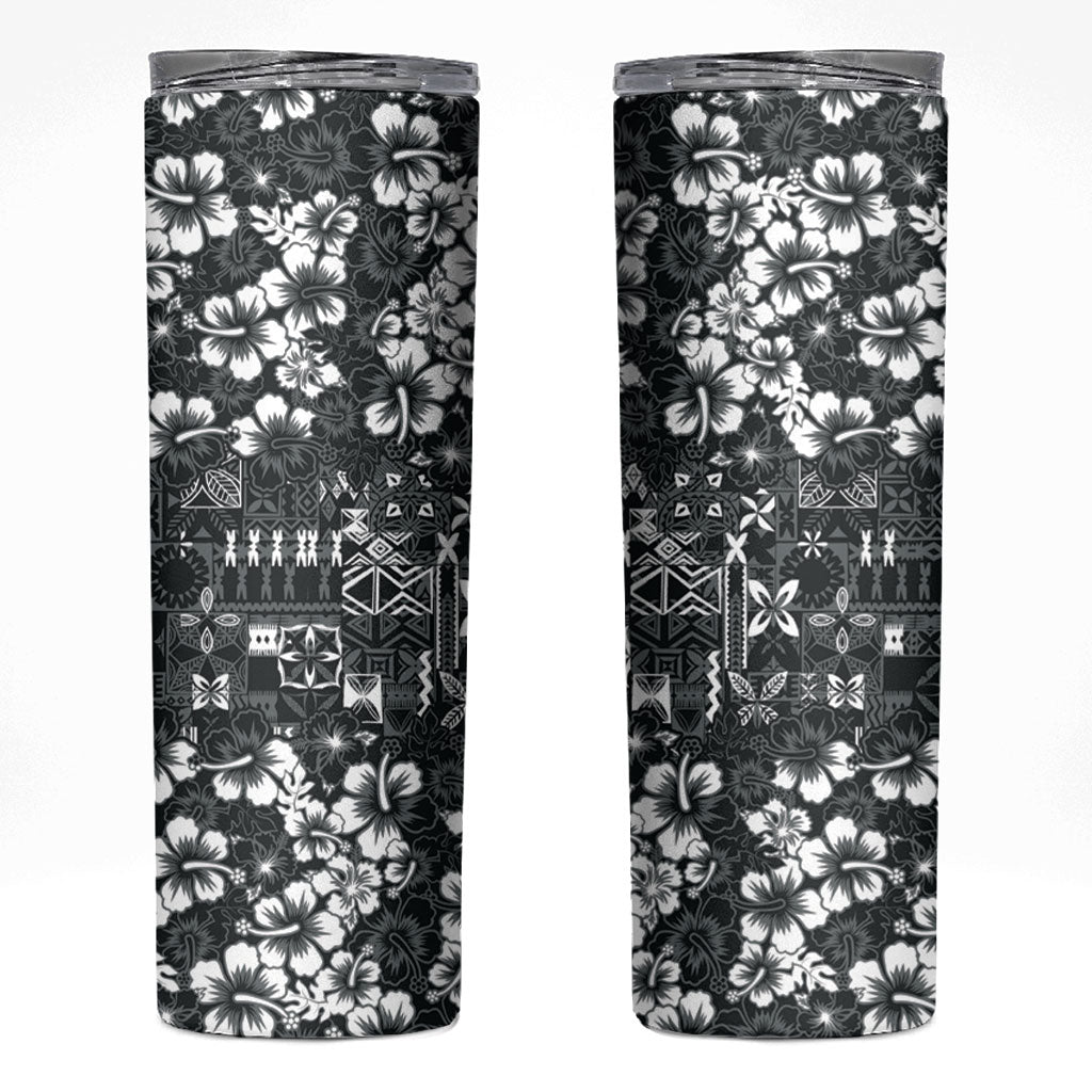 Black Hawaiian Tapa Tribal Hibiscus Skinny Tumbler LT9 Black - Polynesian Pride
