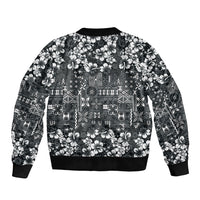 Black Hawaiian Tapa Tribal Hibiscus Sleeve Zip Bomber Jacket LT9 - Polynesian Pride