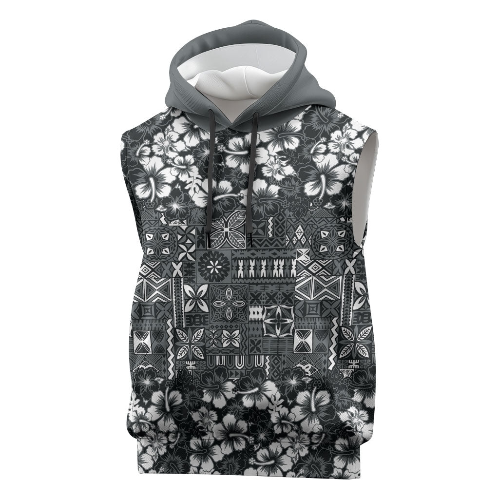 Black Hawaiian Tapa Tribal Hibiscus Sleeveless Hoodie LT9 Black - Polynesian Pride