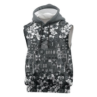 Black Hawaiian Tapa Tribal Hibiscus Sleeveless Hoodie LT9 Black - Polynesian Pride