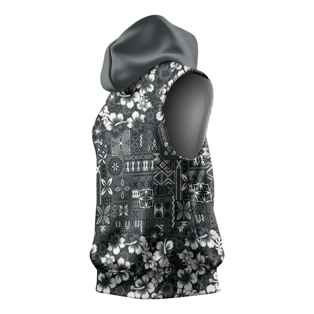 Black Hawaiian Tapa Tribal Hibiscus Sleeveless Hoodie LT9 - Polynesian Pride