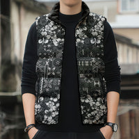 Black Hawaiian Tapa Tribal Hibiscus Sleeveless Puffer Jacket LT9 - Polynesian Pride