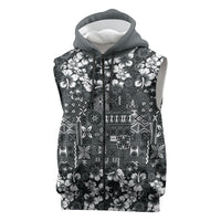Black Hawaiian Tapa Tribal Hibiscus Sleeveless Zip Hoodie LT9 Black - Polynesian Pride
