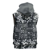 Black Hawaiian Tapa Tribal Hibiscus Sleeveless Zip Hoodie LT9 - Polynesian Pride