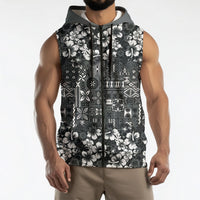 Black Hawaiian Tapa Tribal Hibiscus Sleeveless Zip Hoodie LT9 - Polynesian Pride