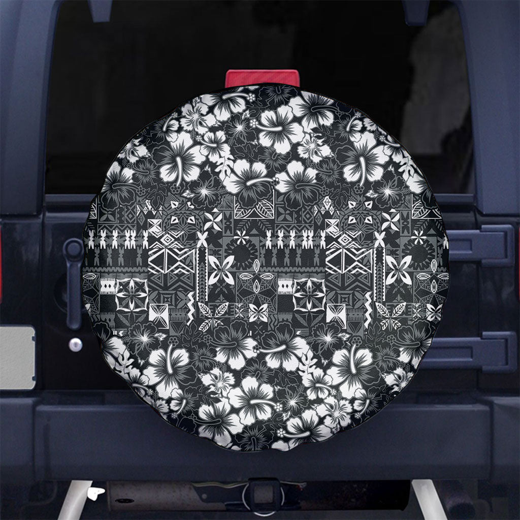 Black Hawaiian Tapa Tribal Hibiscus Spare Tire Cover LT9 No hole Black - Polynesian Pride