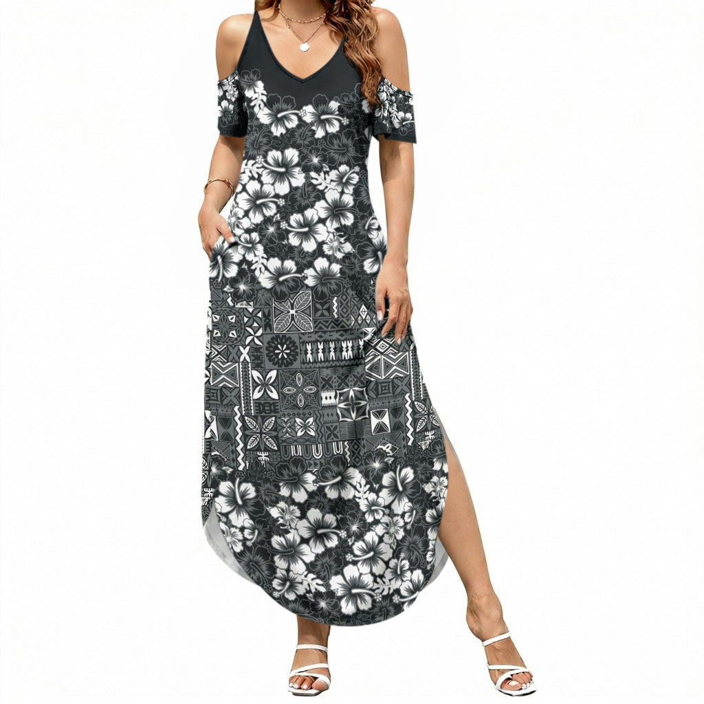 Black Hawaiian Tapa Tribal Hibiscus Summer Maxi Dress LT9 Women Black - Polynesian Pride