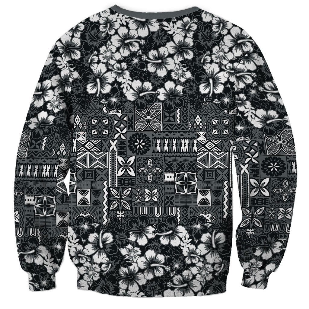 Black Hawaiian Tapa Tribal Hibiscus Sweatshirt LT9 - Polynesian Pride