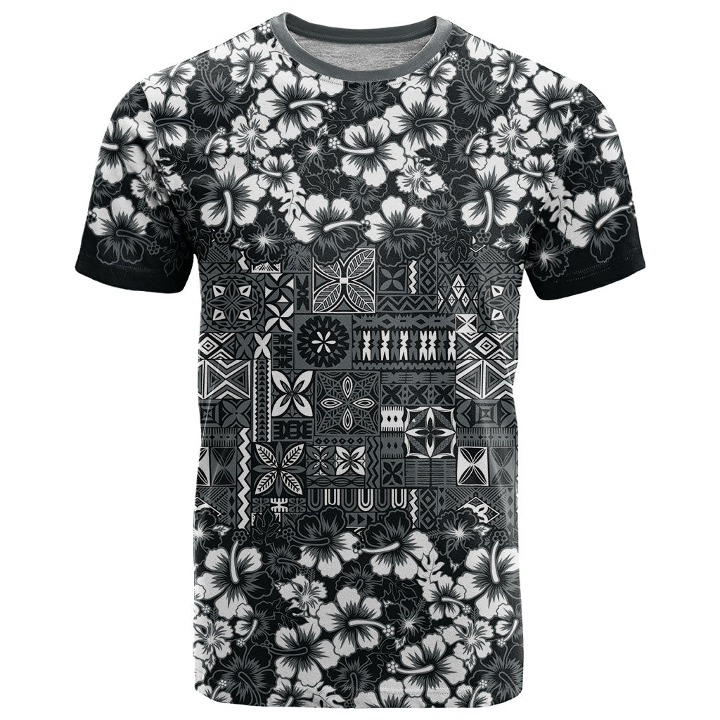 Black Hawaiian Tapa Tribal Hibiscus T Shirt LT9 Black - Polynesian Pride