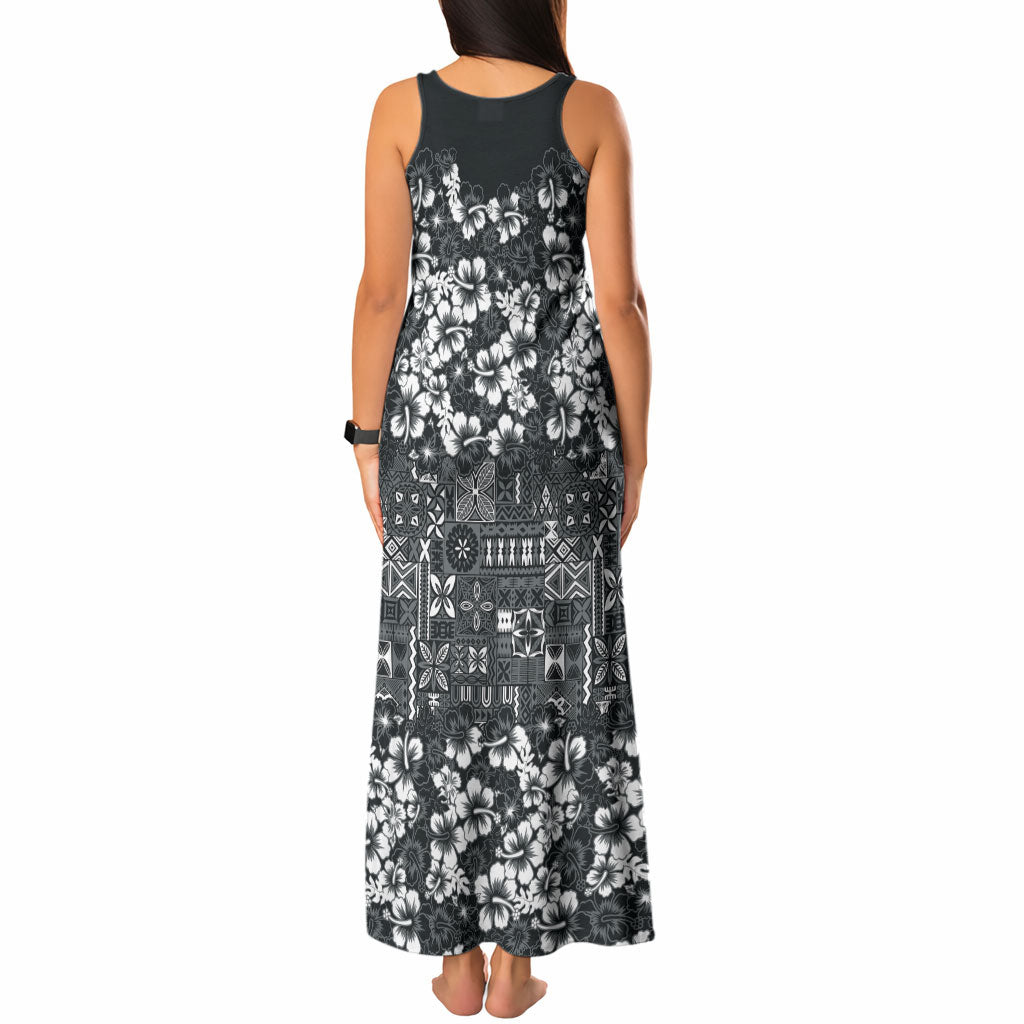 Black Hawaiian Tapa Tribal Hibiscus Tank Maxi Dress LT9 - Polynesian Pride