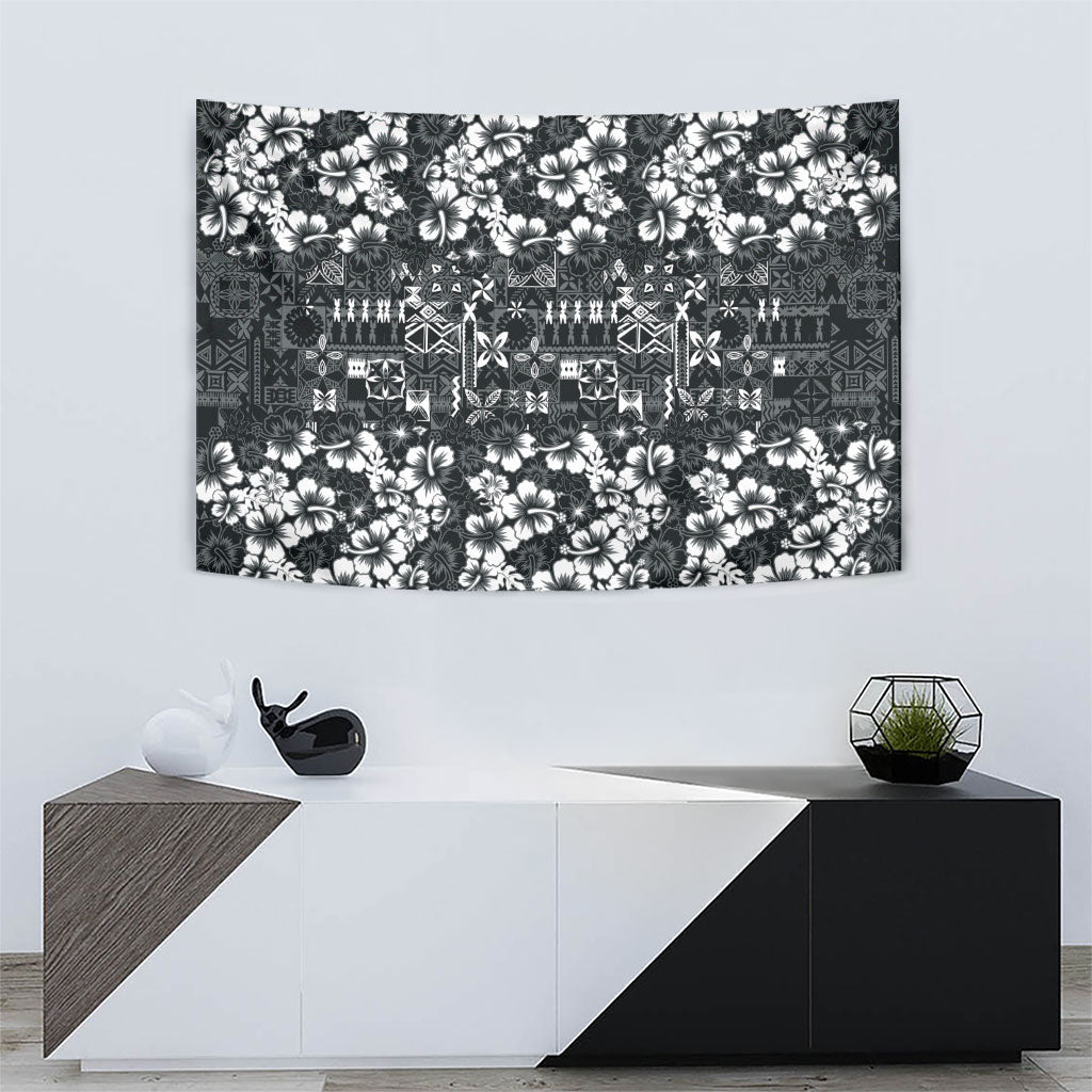 Black Hawaiian Tapa Tribal Hibiscus Tapestry LT9 - Polynesian Pride